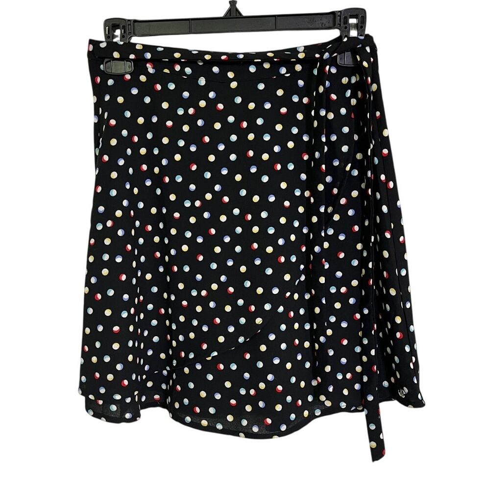 Volcom Wrap Skirt Women Size Small Black Polka Dot Mini Tie Waist